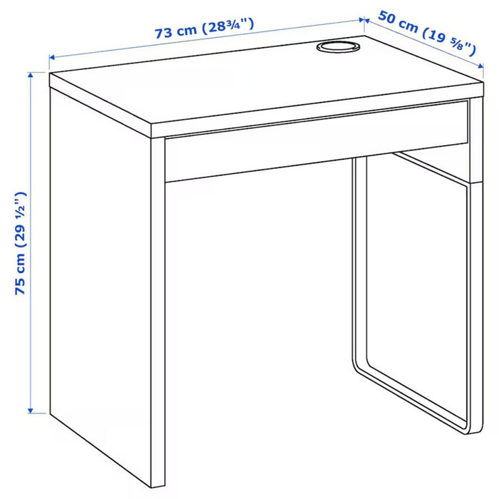 Dimensions of MICKE
Desk, white, 73x50 cm (28 3/4x19 5/8 ") 80354281