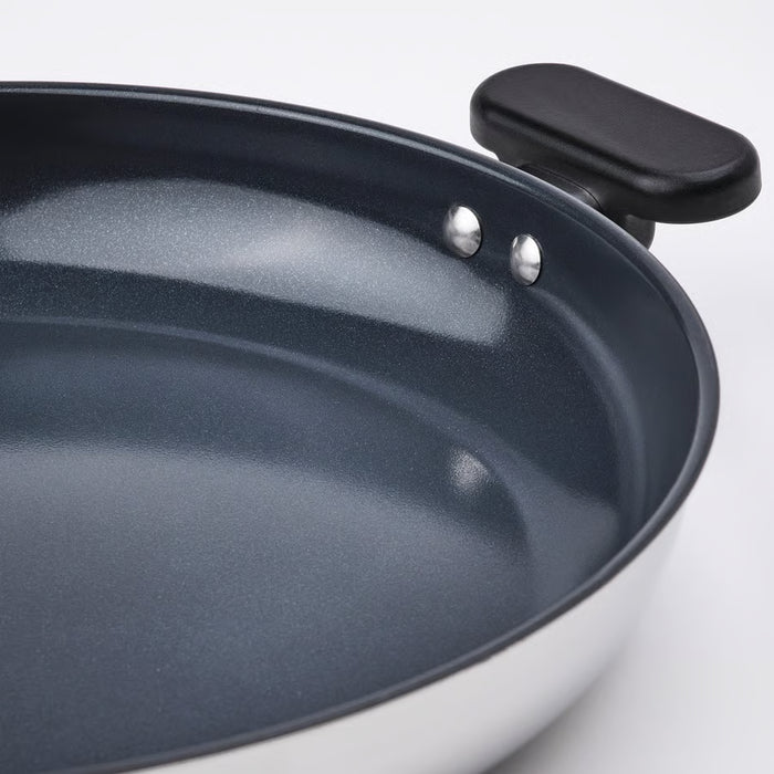 Close-up of IKEA MIDDAGSMAT pan non-stick interior surface and sturdy handle