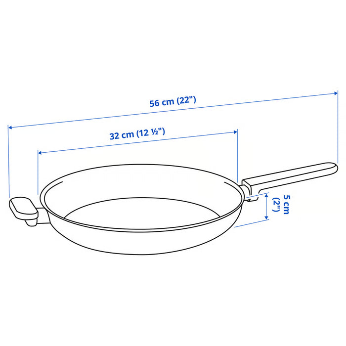 Measurement illustration showing dimensions of IKEA MIDDAGSMAT frying pan