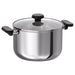 IKEA MIDDAGSMAT stainless steel pot with clear glass lid 5L front view with black handles #80463708