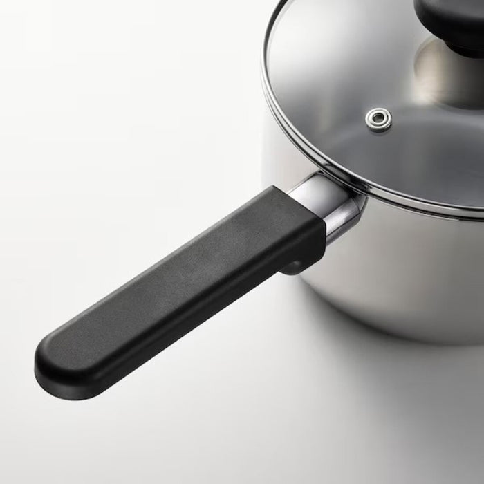 IKEA MIDDAGSMAT Saucepan with lid, clear glass/stainless steel