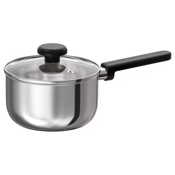 IKEA MIDDAGSMAT Saucepan with lid, clear glass/stainless steel