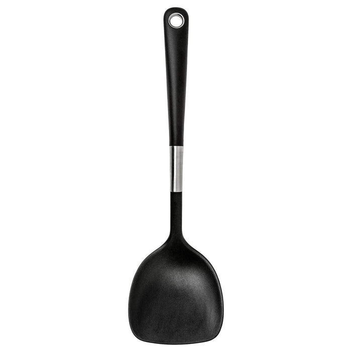 IKEA UPPDATERA utensil tray light bamboo 10x50 cm with 365+ HJÄLTE Wok spatula, stainless steel/black and 365+ HJÄLTE Wok spatula, stainless steel/black