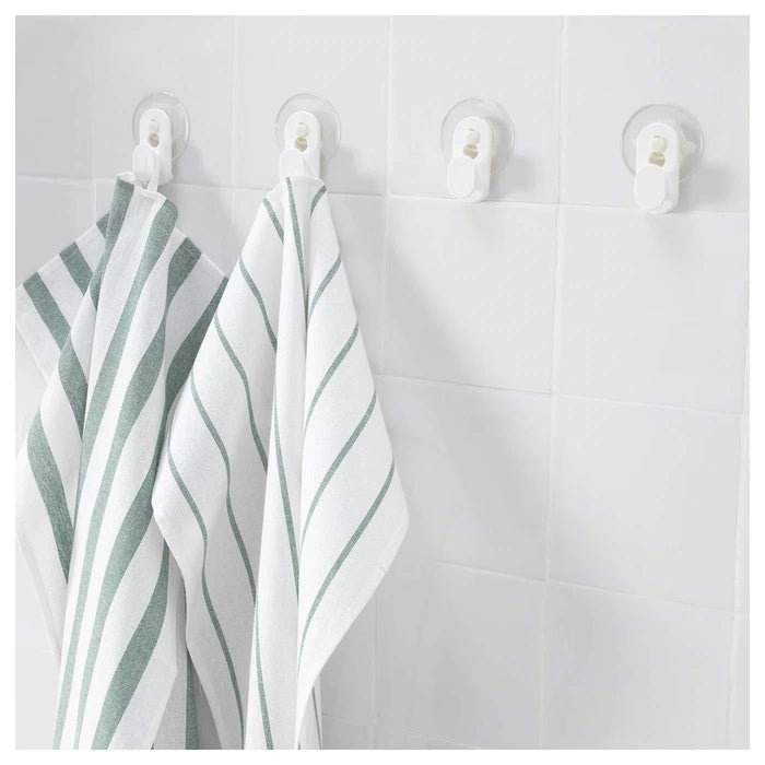 IKEA GLÖMSTA hooks mounted in bathroom organising towels and accessories on tiled wall