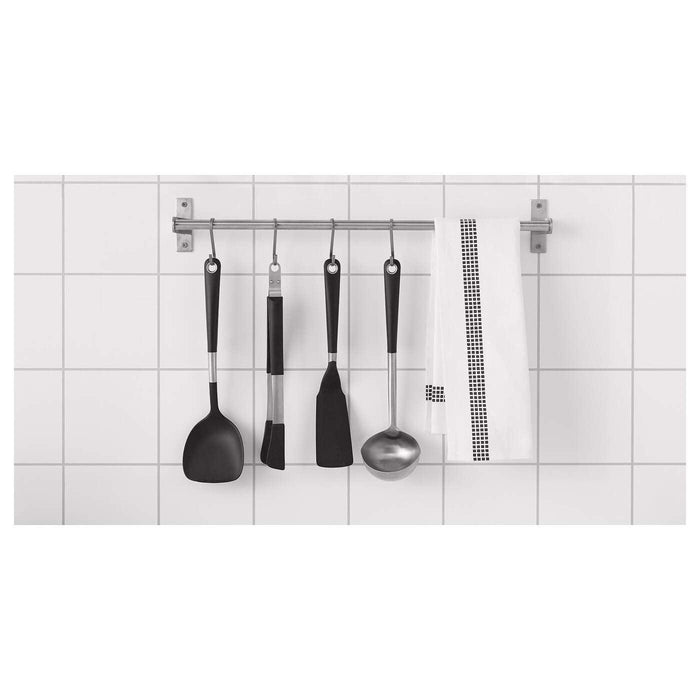 IKEA UPPDATERA utensil tray light bamboo 10x50 cm with 365+ HJÄLTE Wok spatula, stainless steel/black and 365+ HJÄLTE Wok spatula, stainless steel/black