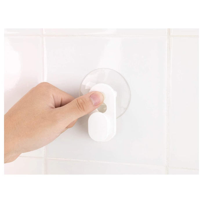 IKEA GLÖMSTA pack of 4 white hooks arranged showing full set contents