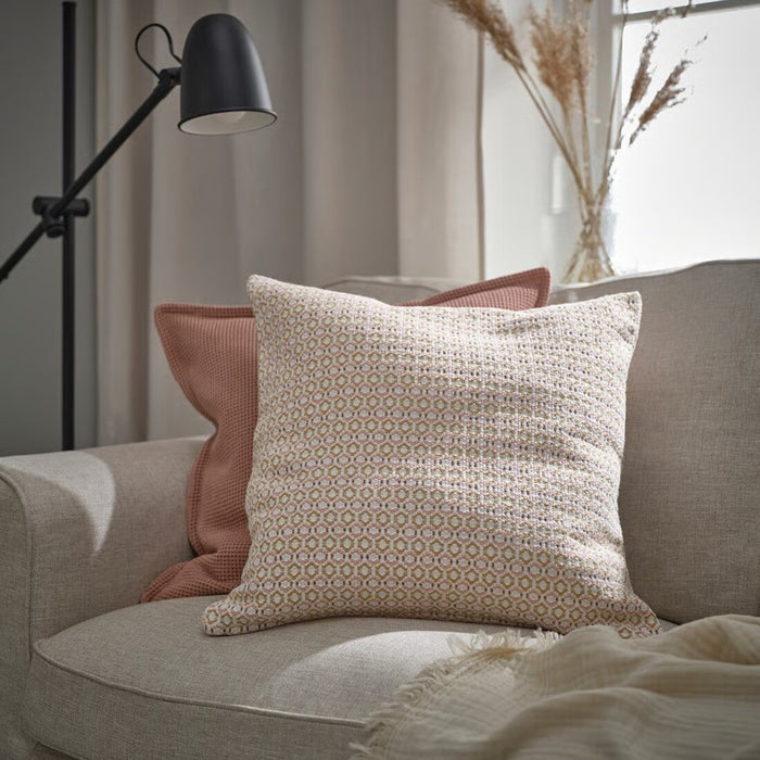 Soft cotton MOROTSMÖTT pillowcase in white and blush pink, ideal for sofas or beds (50x50 cm). 30571098
