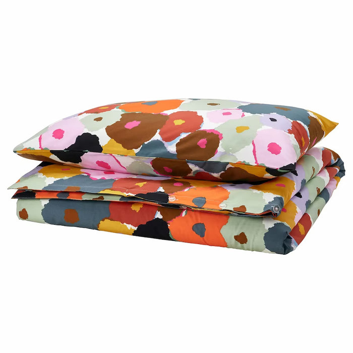 IKEA MURREVA duvet cover multicolour floral pattern on bed, 150x200 cm cotton-viscose #10579321
