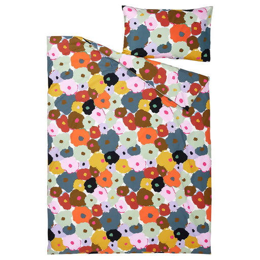 IKEA MURREVA floral duvet cover folded flat showing full pattern detail and colours