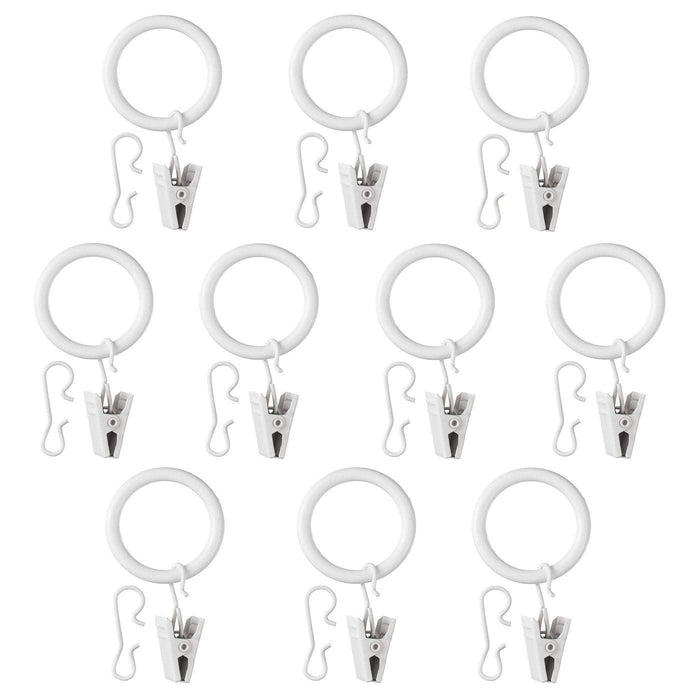 IKEA RIKTIG/SYRLIG Curtain hook20 pack with Curtain ring with hook and clips, white, 38 mm