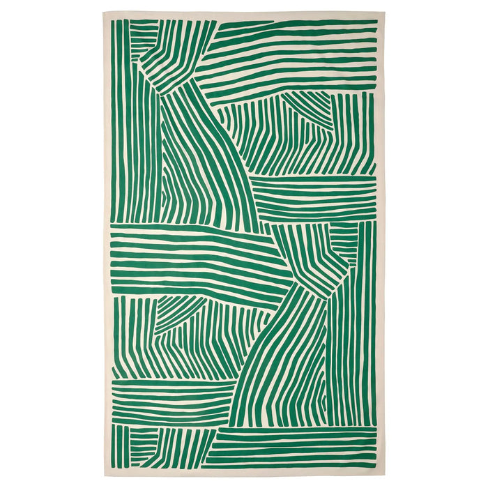  IKEA NÄBBFISK tablecloth patterned off-white dark green 145x240 cm laid on dining table #10571080