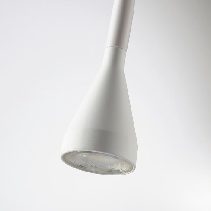IKEA NÄVLINGE white LED spotlight close-up showing adjustable neck and focused beam direction