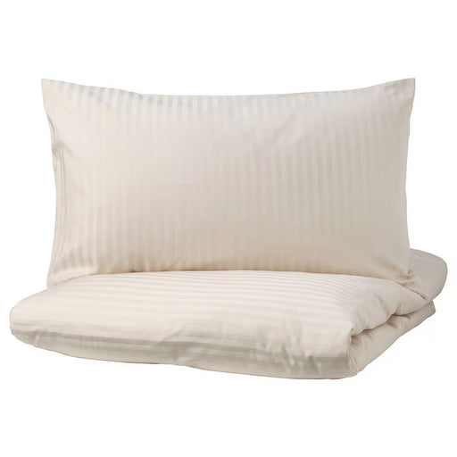  IKEA NATTJASMIN duvet cover and pillowcase light beige sateen stripe folded flat view #90442621