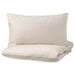 IKEA NATTJASMIN duvet cover and pillowcase light beige sateen stripe folded flat view #90442621