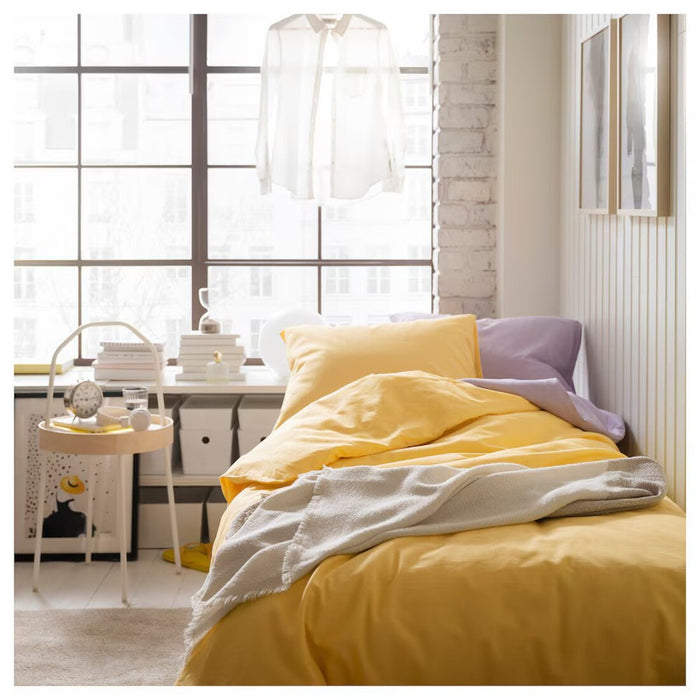 Brighten up your bedroom with IKEA NATTSVÄRMARE yellow duvet cover and pillowcase, 150x200/50x80 cm-10529345