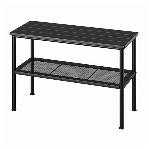 IKEA NIPÅSEN bench with shoe storage black powder-coated steel frame stretched metal shelf product shot #00586143