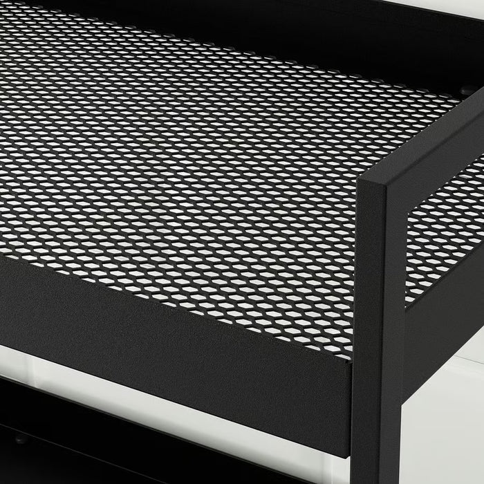  IKEA NISSAFORS black trolley showing two bottom castors and full height side view