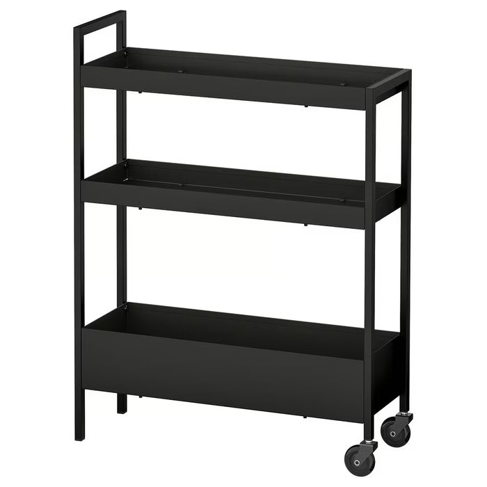 IKEA NISSAFORS black slim rolling trolley 50.5x19x67 cm three mesh shelves kitchen storage #90602983