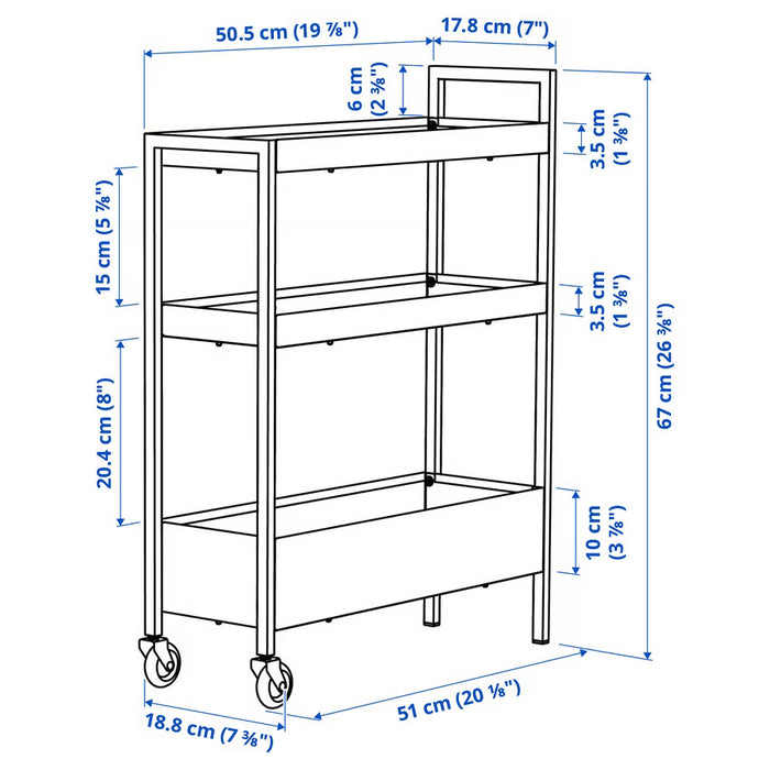  IKEA NISSAFORS black trolley top-down view showing open mesh shelf organisation