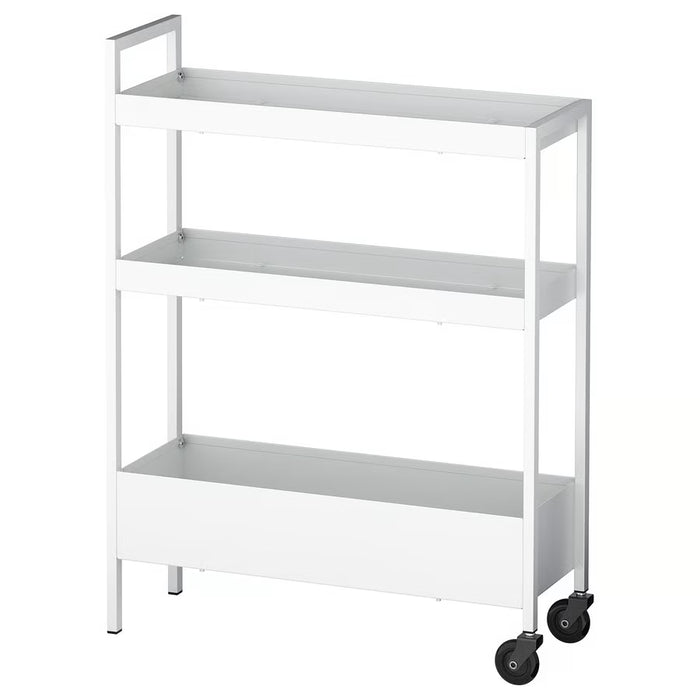 IKEA NISSAFORS white steel trolley slim rolling storage front view #70602984