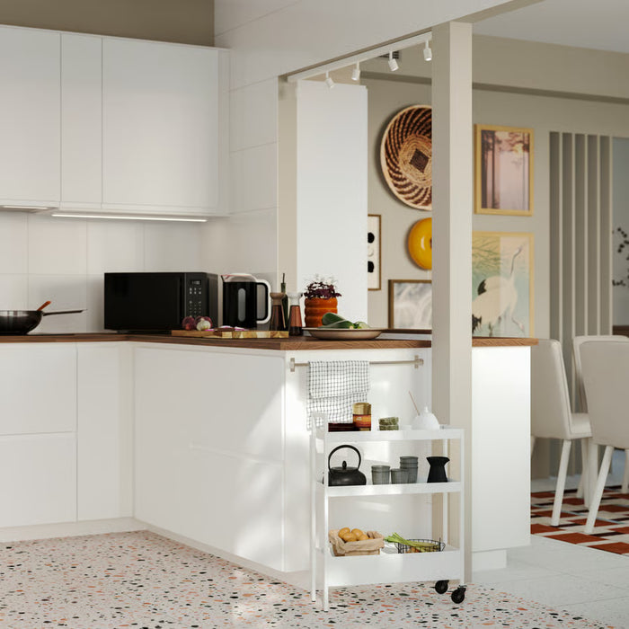 IKEA NISSAFORS white trolley styled with kitchen items on shelves