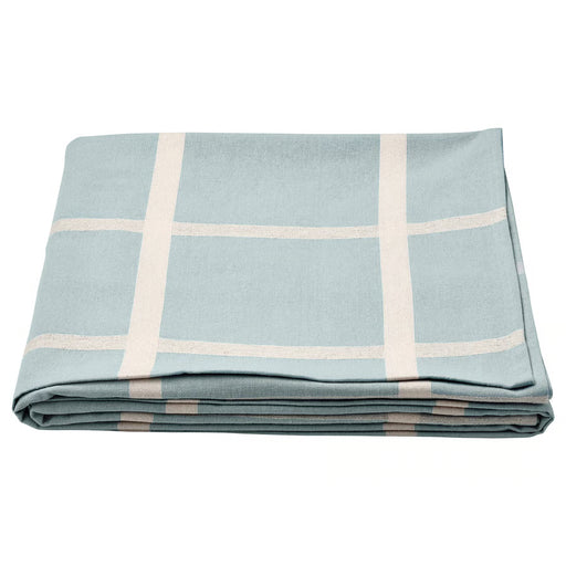 IKEA NISSÖGA blue tablecloth folded showing cotton-jute weave texture