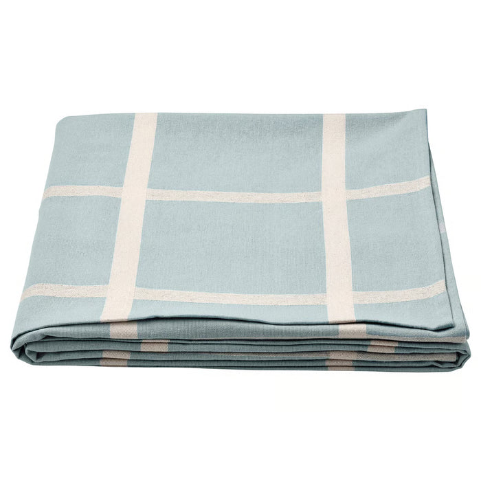 IKEA NISSÖGA blue tablecloth folded showing cotton-jute weave texture
