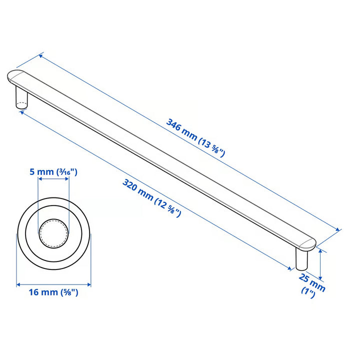 IKEA NYDALA handle black measurement diagram showing length and hole spacing