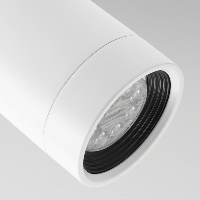  Close-up of IKEA NYMÅNE white ceiling spotlight showing powder-coated aluminium shade detail