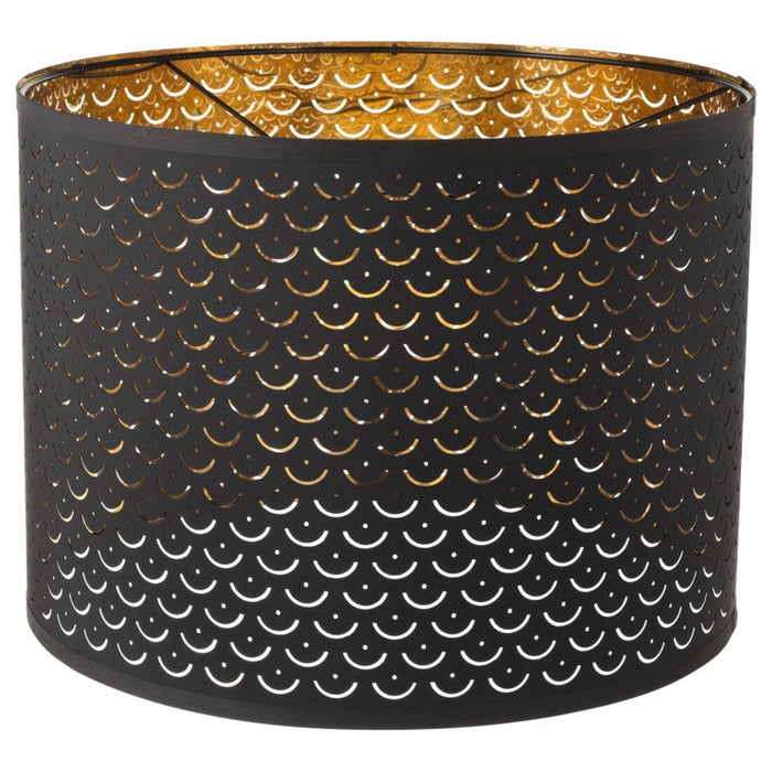 NYMÖ pendant lamp shade in black fabric with brass-colored metal rim, 44 cm diameter.
