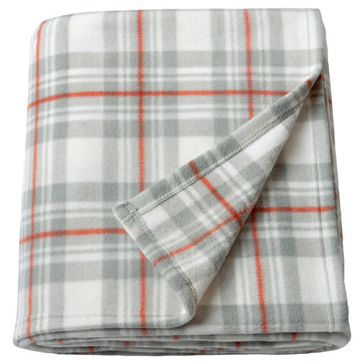 IKEA ODENSLÄTA beige check pattern blanket 200x220 cm folded neatly, lightweight recycled polyester #50658043