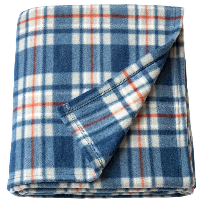 IKEA ODENSLÄTA dark blue check blanket with red accents, 200x220cm, recycled polyester #30658044