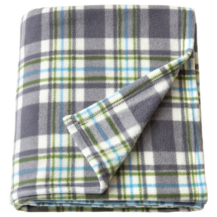 IKEA ODENSLÄTA grey check pattern blanket product shot, 100% recycled polyester #90656424