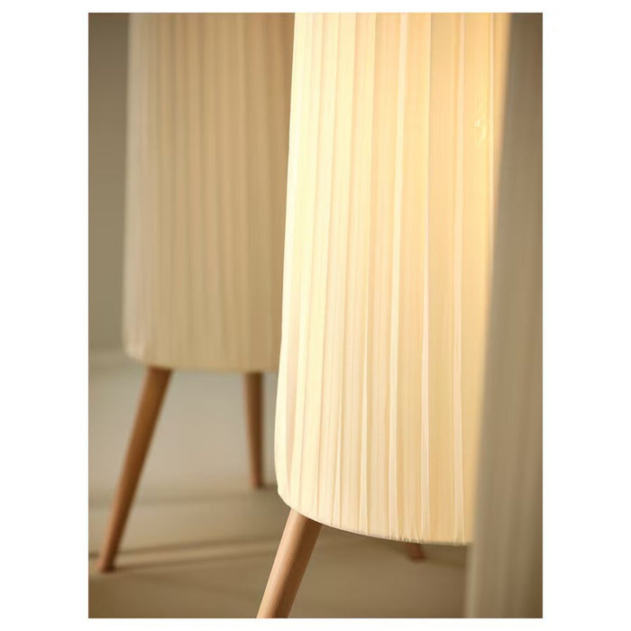 Close-up of ÖKENSAND floor lamp, beech wood base and white fabric shade 80541532
