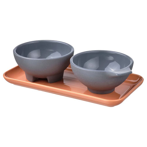 "IKEA ÖMSESIDIG stoneware serving tray with two bowls for dips and sauces"