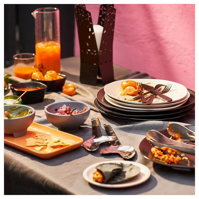 "Grey and orange IKEA ÖMSESIDIG tray with bowls for snacks"