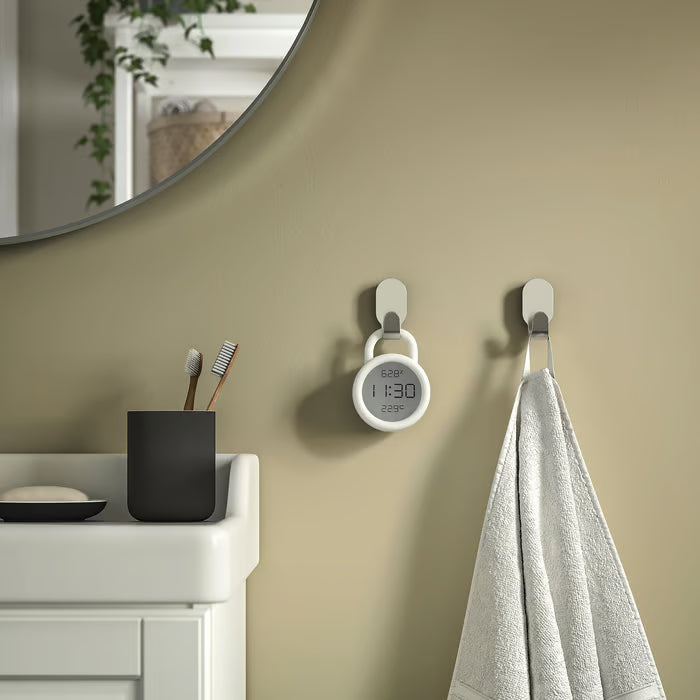 IKEA ÖRNVRÅK white hygro-thermometer clock with hook for wall hanging compact round design