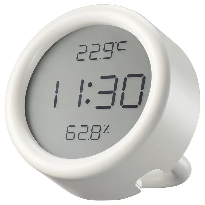 IKEA ÖRNVRÅK white clock with hygro-thermometer mounted in bathroom water splash resistant IP44