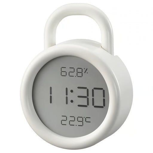 IKEA ÖRNVRÅK white digital clock showing time temperature and humidity round 8cm bathroom safe #30620466