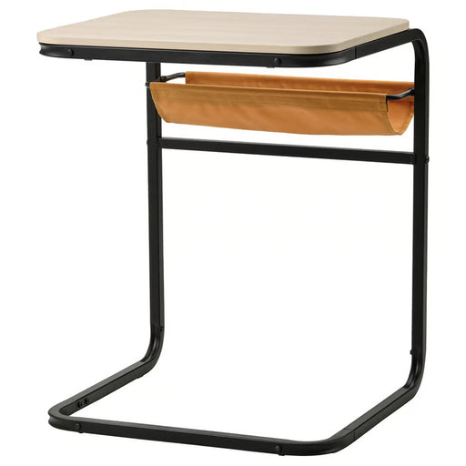 IKEA OLSERÖD side table anthracite dark yellow wooden top with fabric storage pouch and metal frame #80482052
