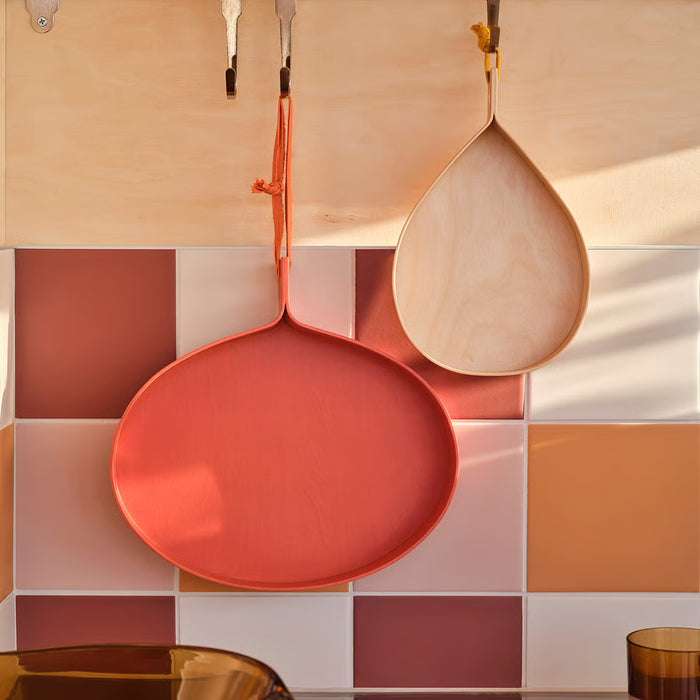 IKEA OMMJÄNGE wooden trays hanging on wall by handle, set of 2 display style