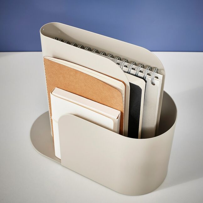 IKEA FAGNING magazine file, light grey-beige, filled with documents on a desk
00554137