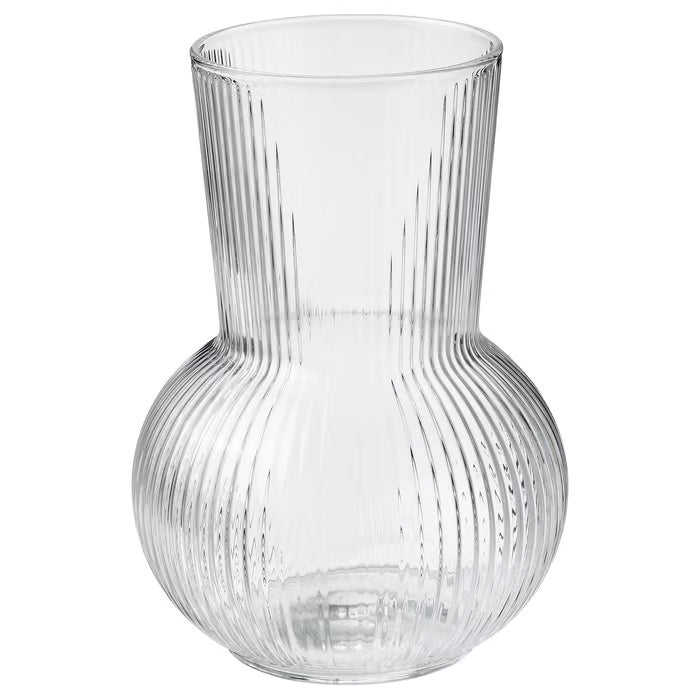  IKEA PÅDRAG clear glass vase rounded ribbed design front view 17cm #50470989
