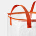 Close-up of IKEA PÄRKLA white mesh bag showing thick orange straps and zipper