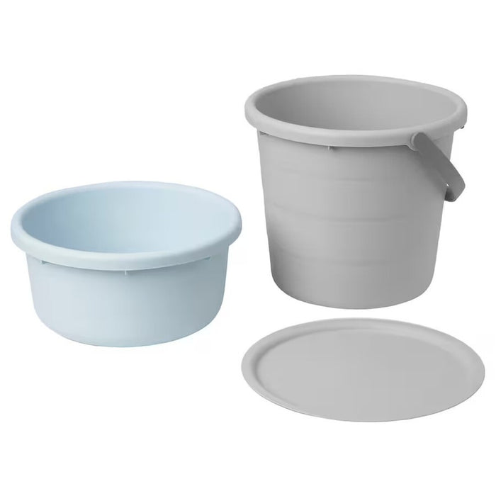 Durable 3-piece bucket set by IKEA, featuring modern grey and blue colors with lids.-30567614      
