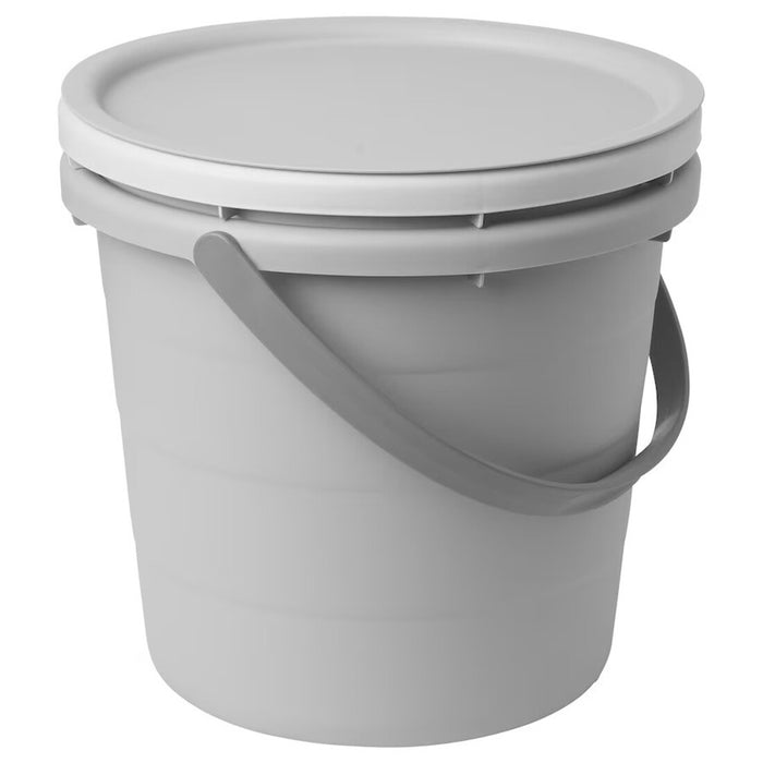 IKEA 3-piece bucket set with lids in grey and blue, perfect for versatile storage solutions.-30567614      
