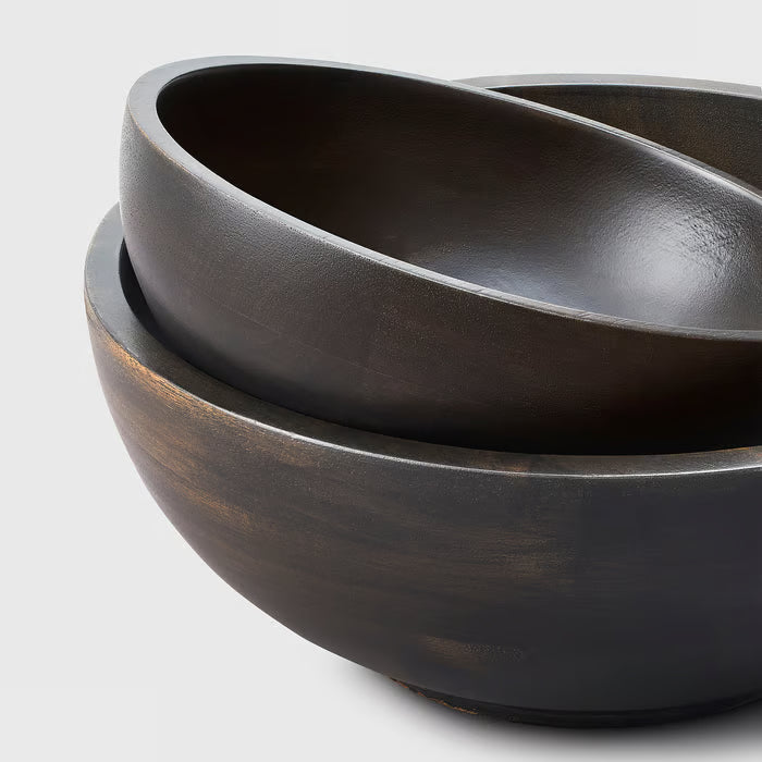 IKEA PINNLILJA acacia serving bowls stacked one inside the other showing space-saving design