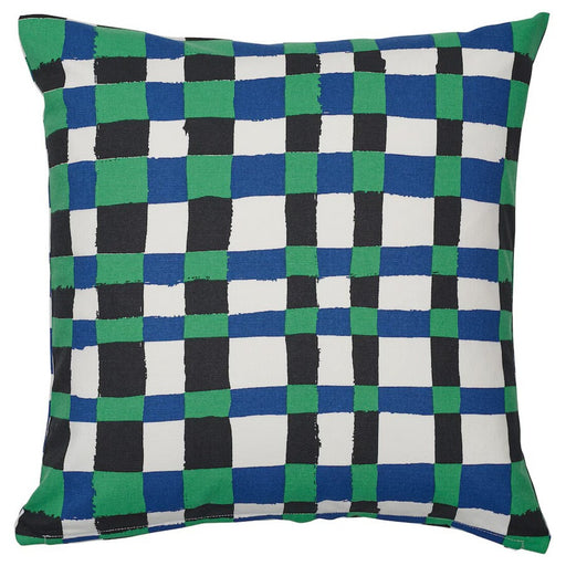 Stylish IKEA PLATTLUMMER cushion cover with green and blue stripes, 50x50 cm size 00582705