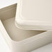 Multiple IKEA PLOGFÅRA storage boxes stacked, showing smooth powder-coated finish and stackable design