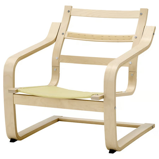  IKEA POÄNG low back armchair frame birch veneer front view curved wooden frame no headrest #80582198